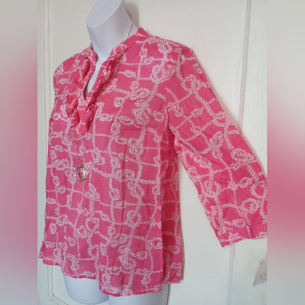 Talbots Pink and White Rope Pattern Blouse - Picture 3 of 6